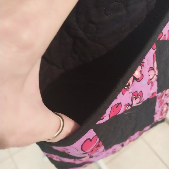 3184 Handmade Quilted Crossbody Bag with Guitar Strap. In Purple and Black. - Picture 4 of 8